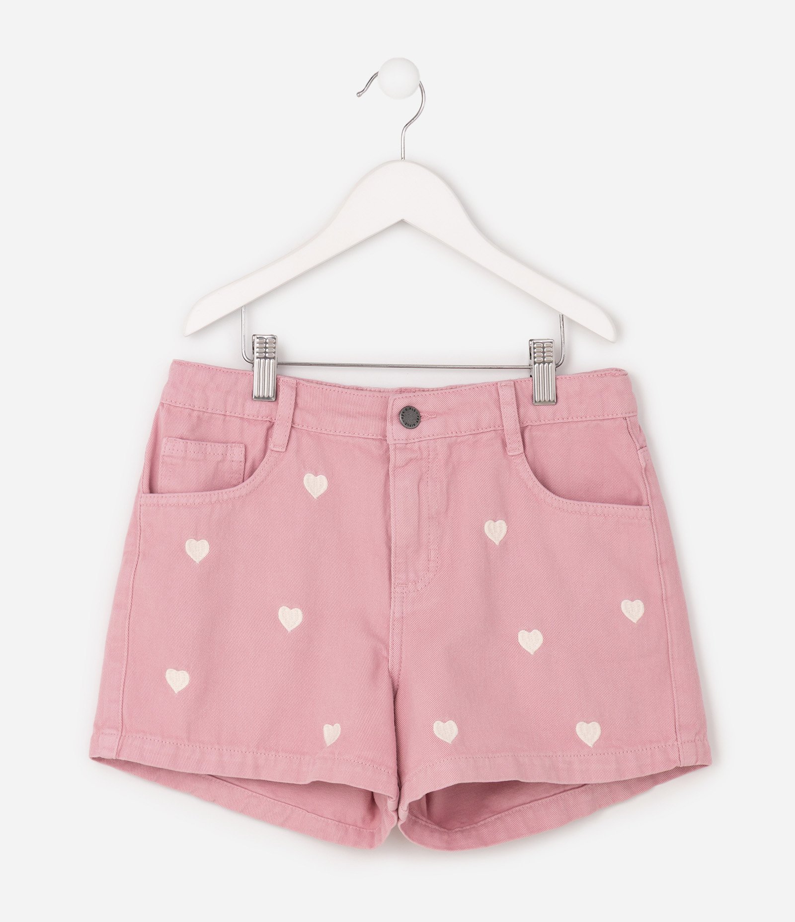Short Infantil Em Algodão Com Estampa de coração - Tam 5 a 16 Anos Rosa 2