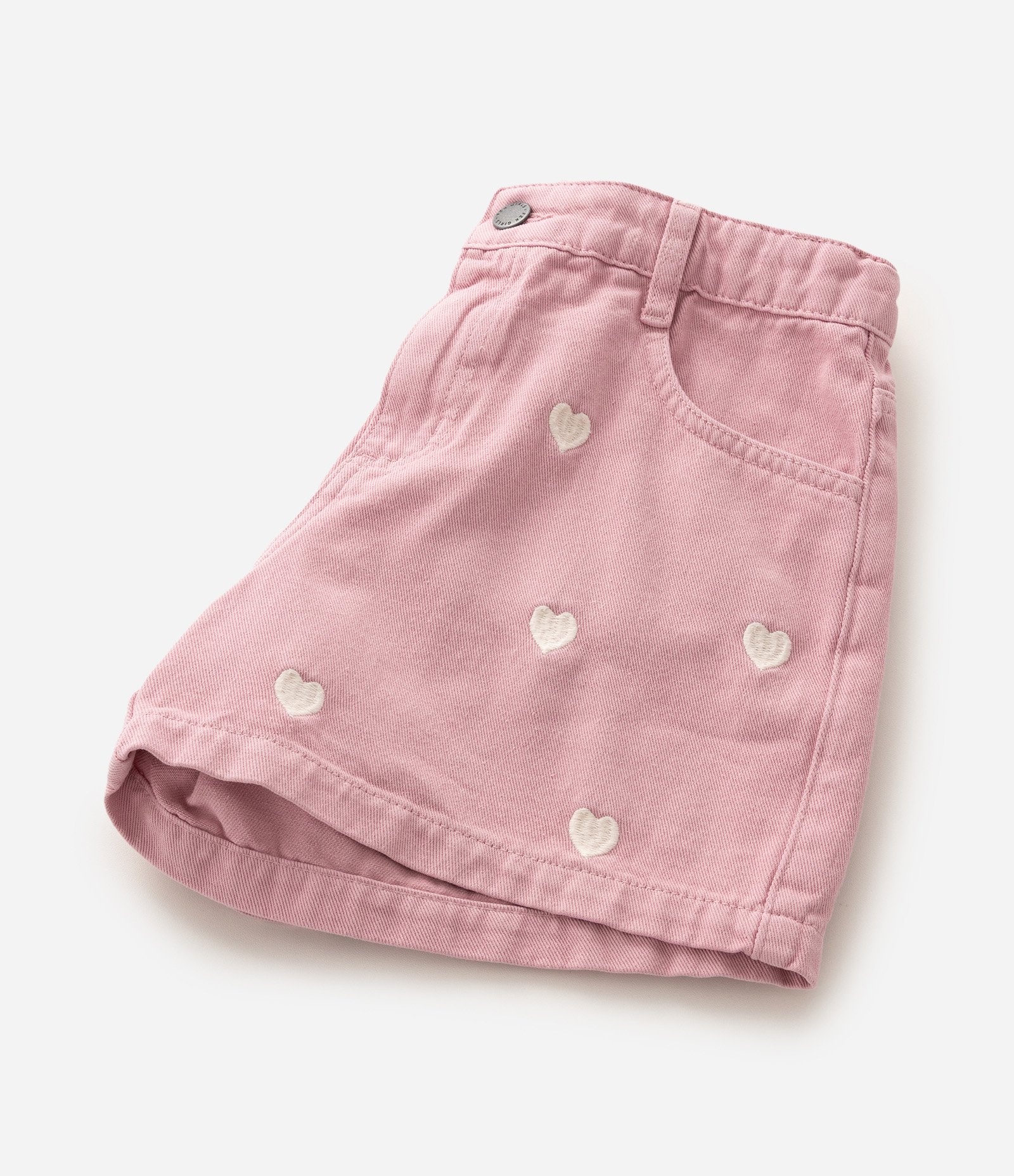 Short Infantil Em Algodão Com Estampa de coração - Tam 5 a 16 Anos Rosa 5