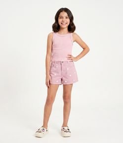 Short Infantil Em Algodão Com Estampa de coração - Tam 5 a 16 Anos