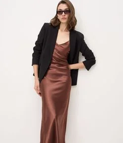 Vestido Slip Acetinado com Alças Finas