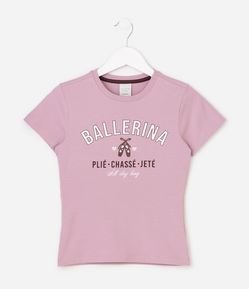 Camiseta Infantil Em Cotton Lettering Ballerina - Tam 5 a 16 Anos