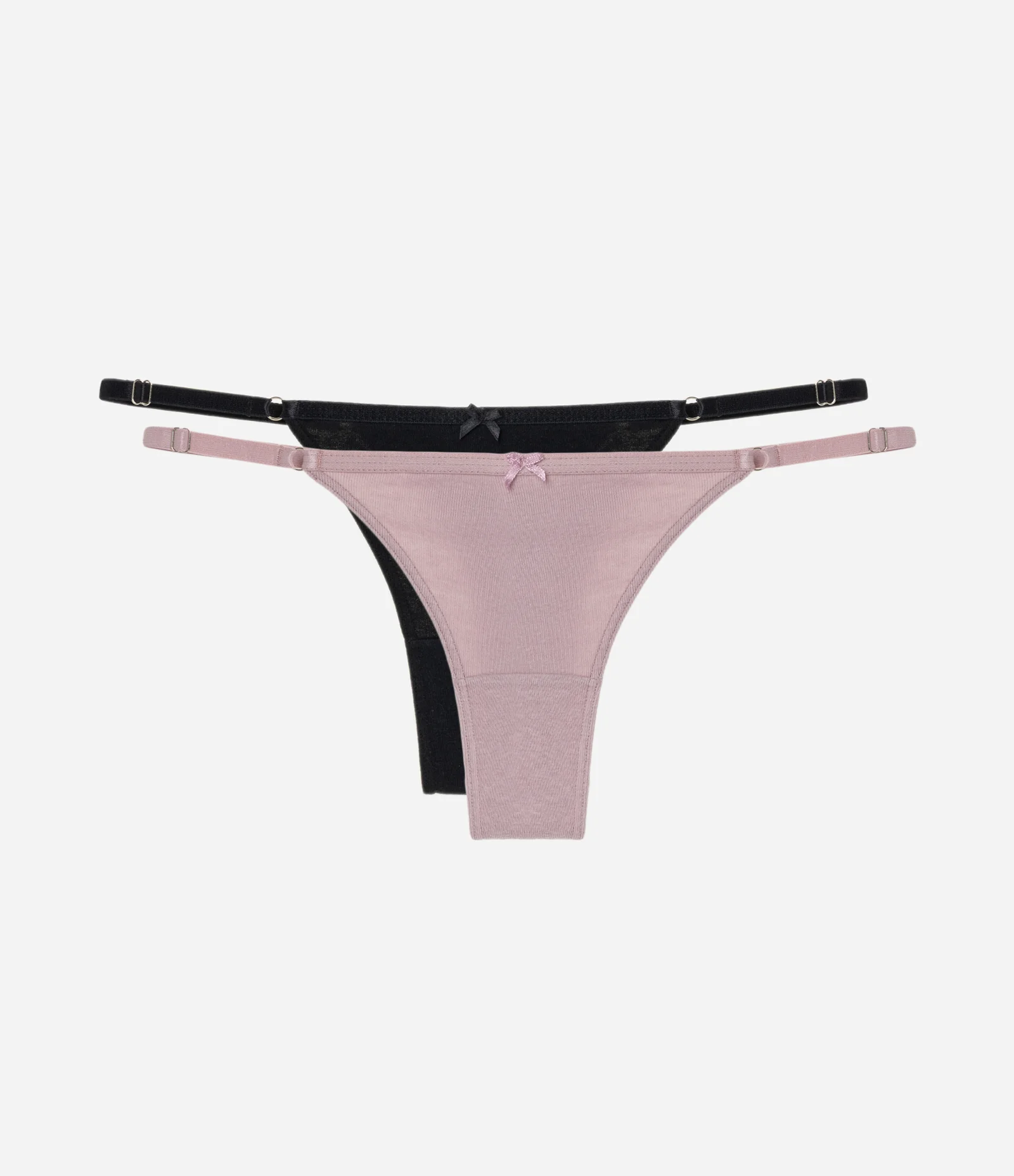 Kit 02 Calcinhas String Fio Duplo em Algodão com Cós Contrastante Rosa/Preto 1