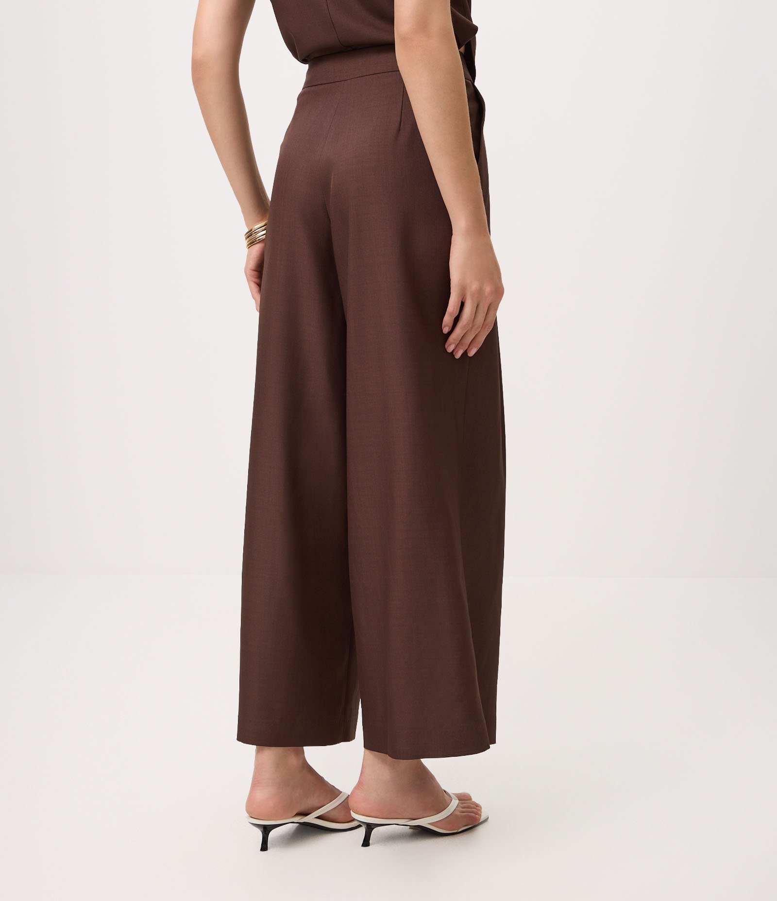 Calça Wide Leg Alfaiatada com Pregas Frontais Marrom 5