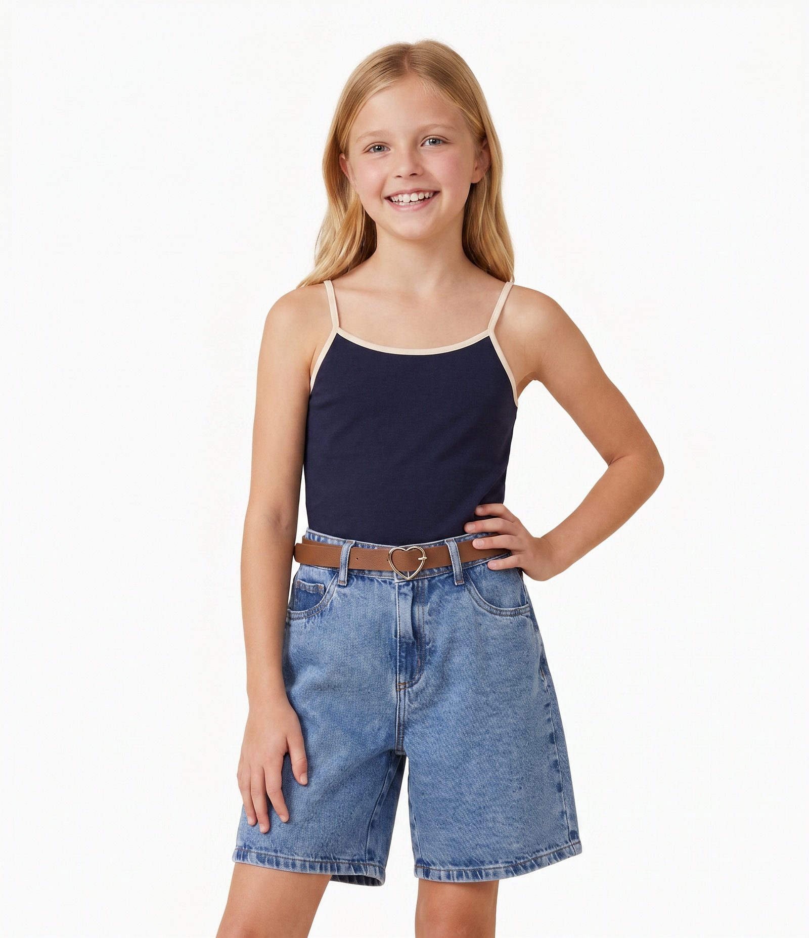 Blusa Infantil em Algodão com Alcinha e Detalhe Contrastante - Tam 5 a 16 anos Azul 1