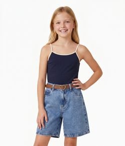 Blusa Infantil em Algodão com Alcinha e Detalhe Contrastante - Tam 5 a 16 anos