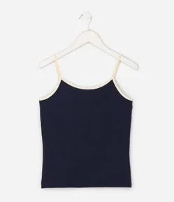 Blusa Infantil em Algodão com Alcinha e Detalhe Contrastante - Tam 5 a 16 anos