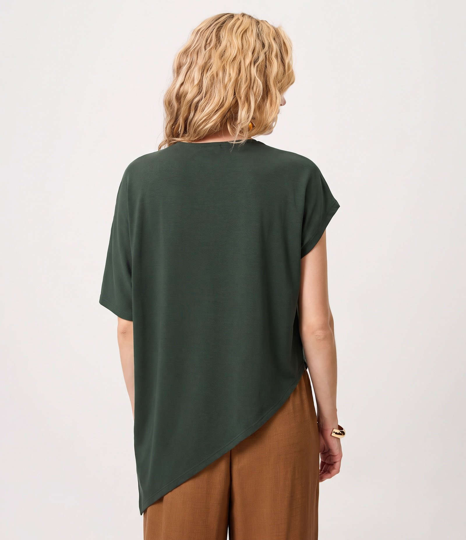 Blusa Assimétrica com Efeito Drapeado no Decote Verde 4