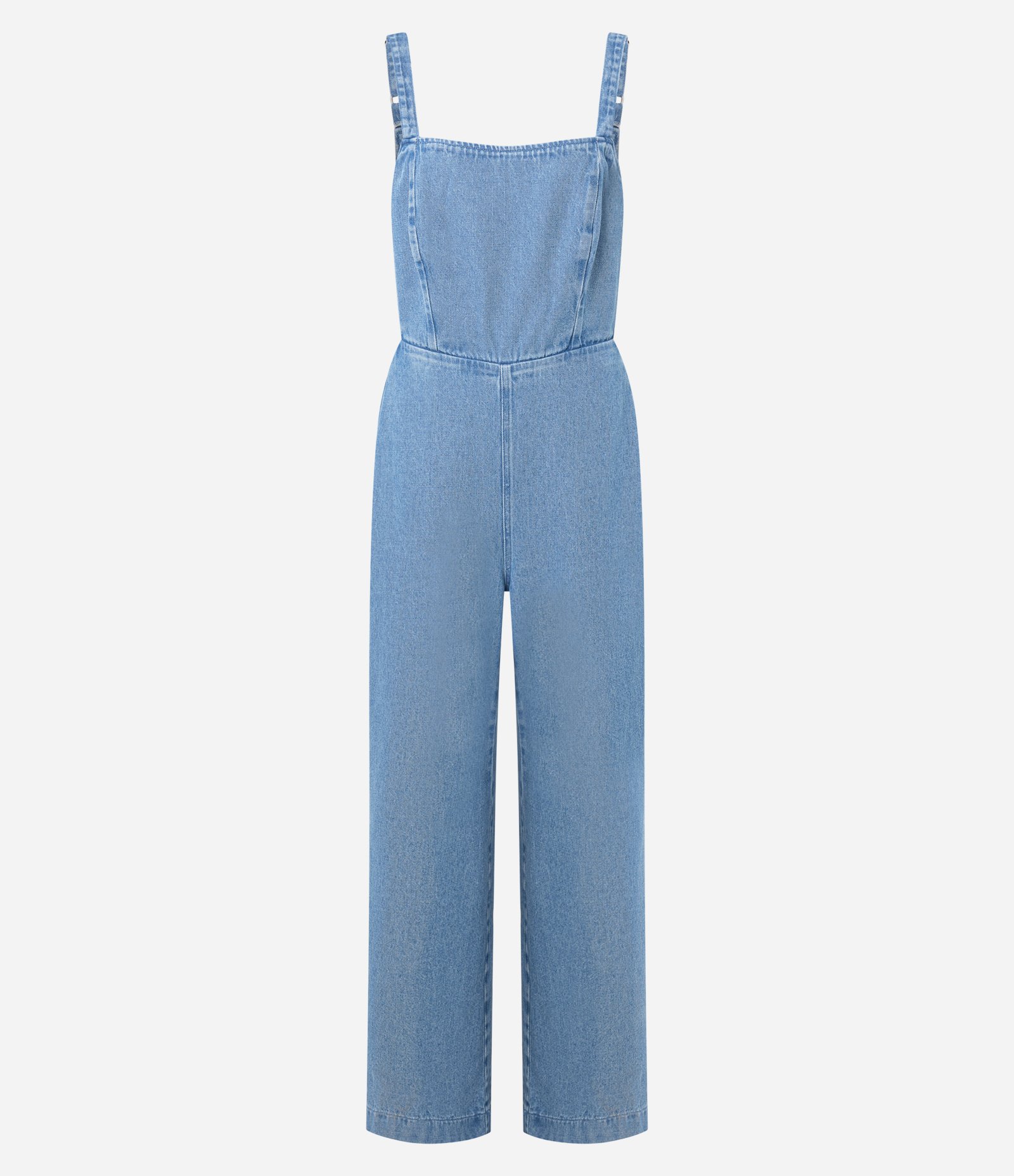 Macacão Jeans Com Alças Finas Decote Reto Azul 5
