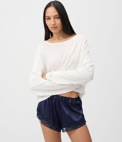 Short de Pijama Regular de Cetim com Renda Avulso