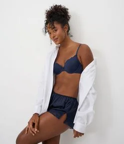 Short de Pijama Regular de Cetim com Renda Avulso