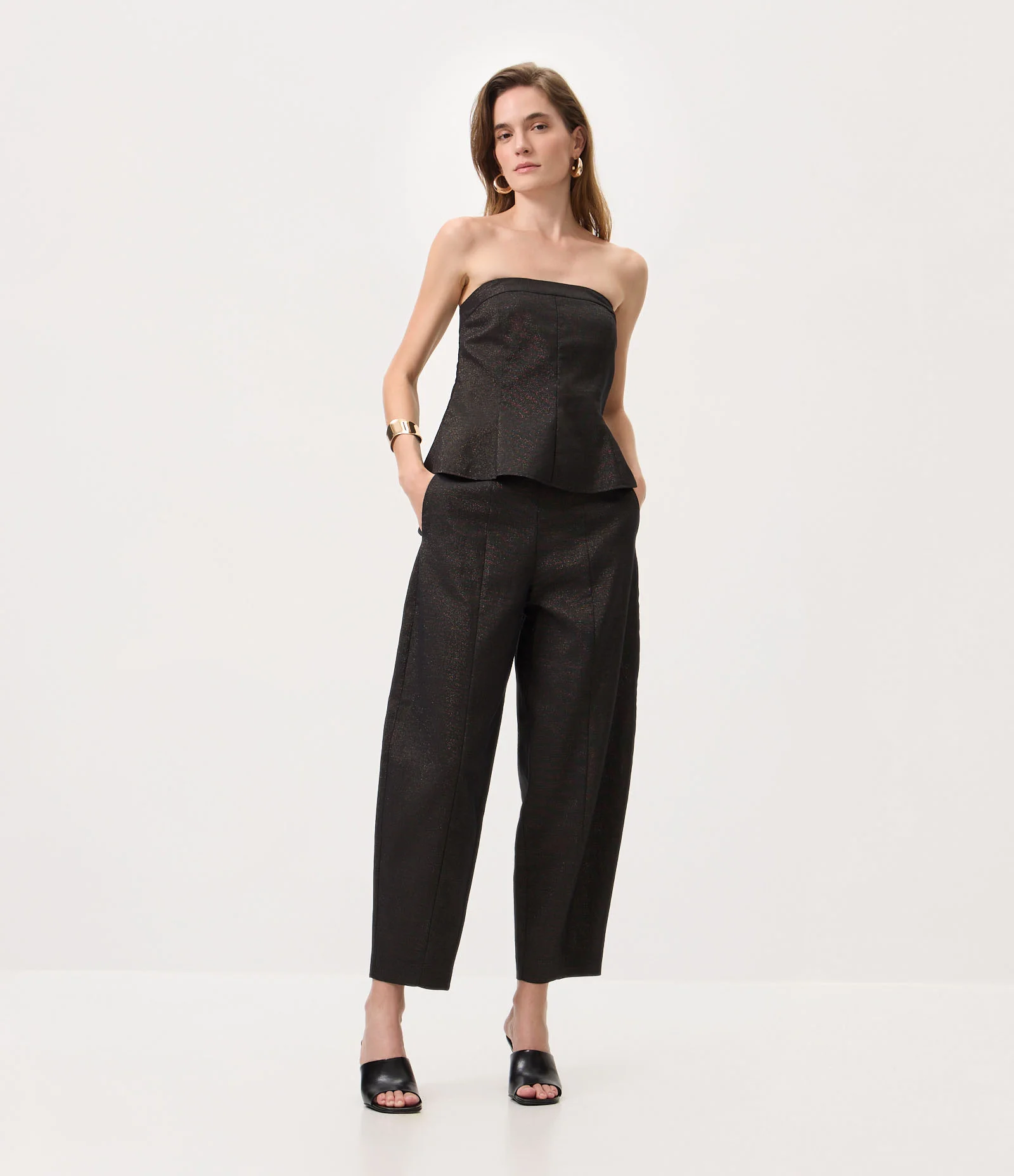 Blusa Tomara que Caia em Flamê com Brilho Preto 2