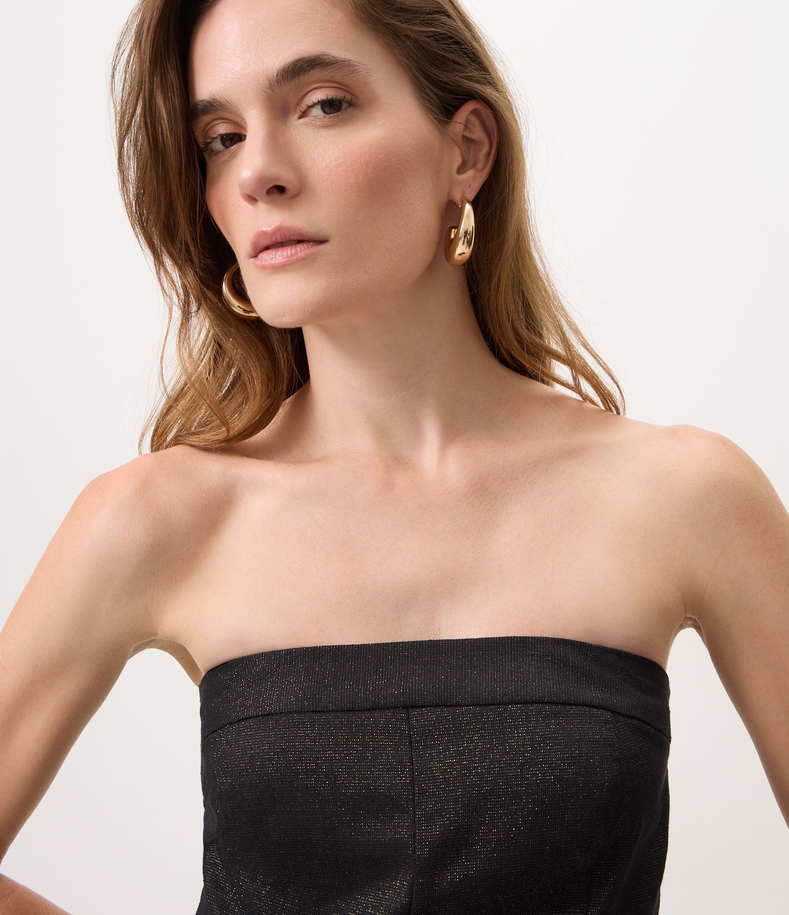 Blusa Tomara que Caia em Flamê com Brilho Preto 3