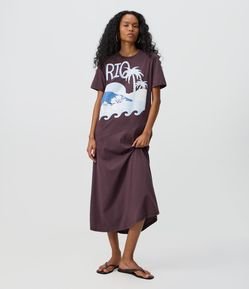 Vestido Longo em Algodão com Modelagem T-Shirt e Estampa Rio de Janeiro
