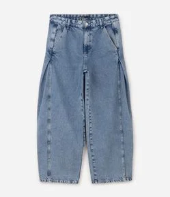 Calça Balloon em Jeans com Botão na Barra