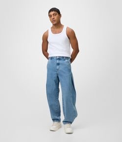 Calça Balloon em Jeans com Botão na Barra