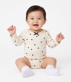 Body Infantil com Estampa Poá e Lacinho - Tam  0 a 18 Meses