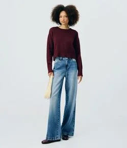 Calça Wide Leg em Jeans com Cintura Média