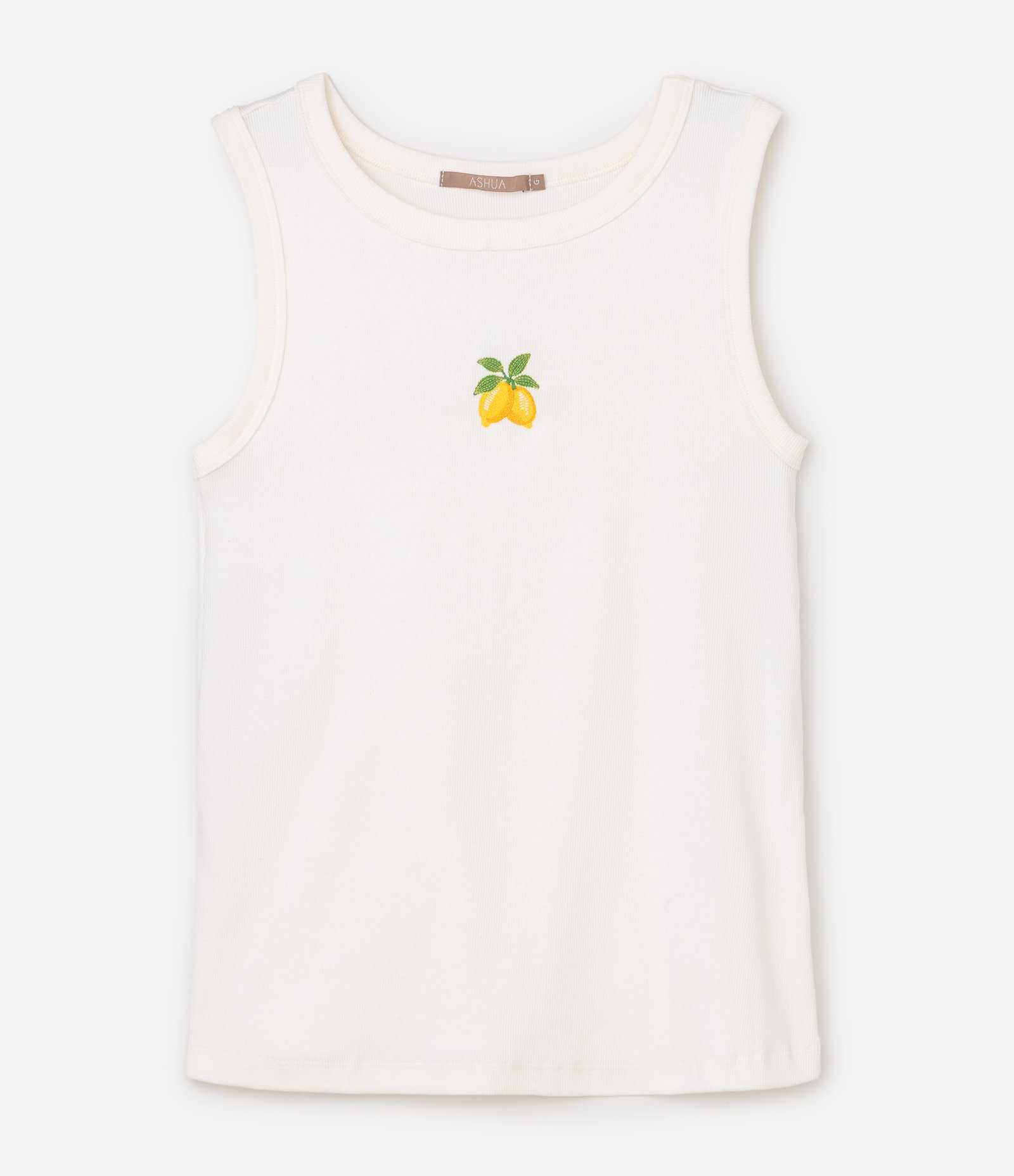 Regata Ajustada em Ribana com Bordado Curve & Plus Size Branco 5