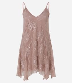Vestido Curto Assimétrico em Renda com Alças Finas