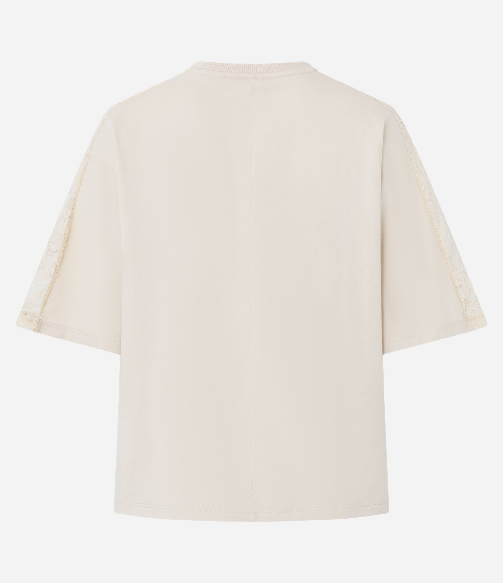 Blusa Ombro Rendado com Estampa Paisagem Paradise e Modelagem Diferenciada Bege 7