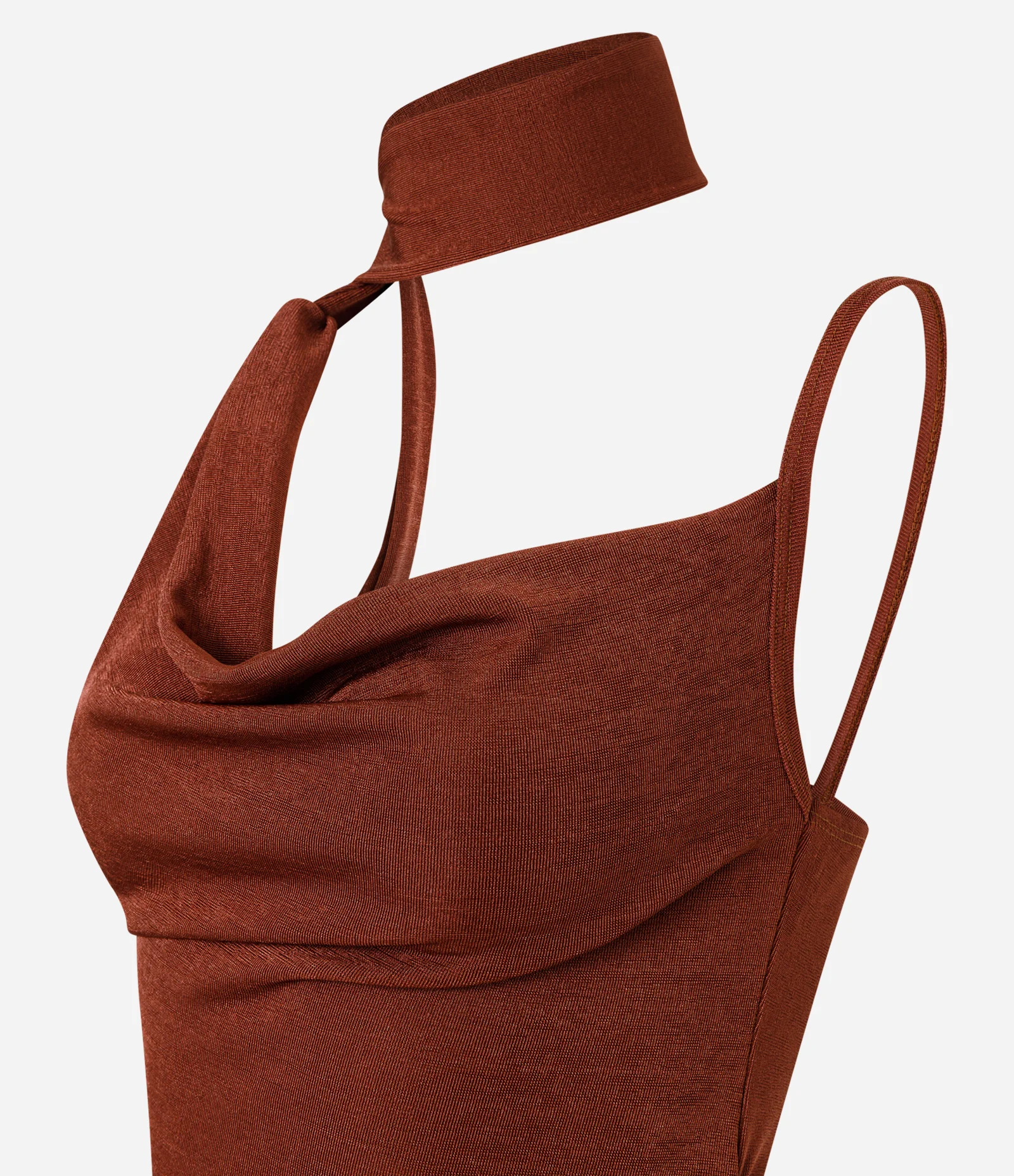 Blusa em Ribana Brilhosa com Decote Degagê e Echarpe Marrom 6