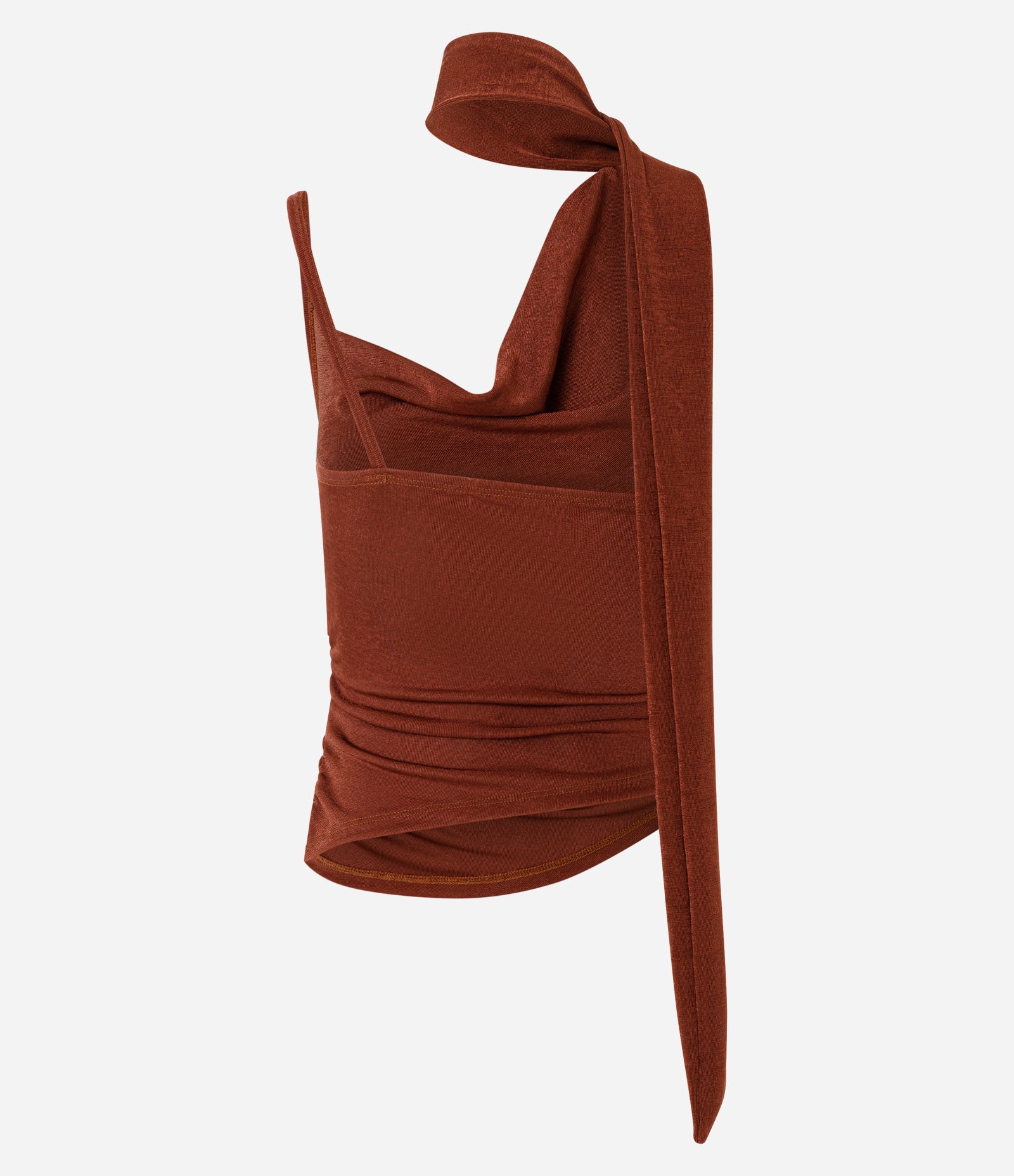 Blusa em Ribana Brilhosa com Decote Degagê e Echarpe Marrom 7