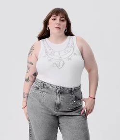 Blusa Canelada com Lettering em Strass Duquesa Curve & Plus Size