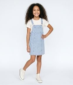 Salopete Infantil Em Algodão Jeans Listrada com Bolso Frontal - Tam 5 a 16 Anos