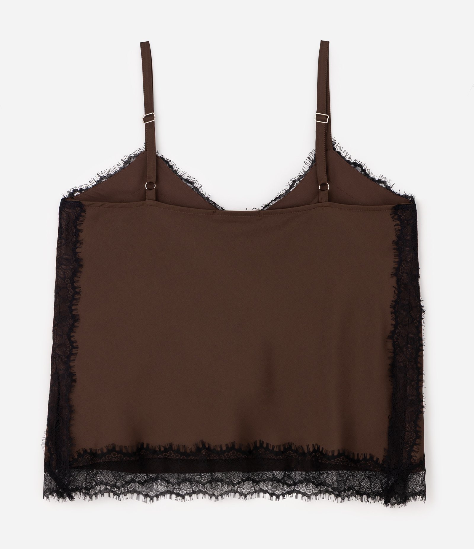Blusa de Alcinha em Cetim com Detalhes em Renda Curve & Plus Size Marrom 7