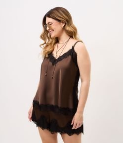 Blusa de Alcinha em Cetim com Detalhes em Renda Curve & Plus Size