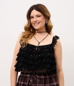 Blusa em Chiffon com Renda e Babados Curve & Plus Size