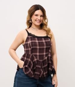 Blusa de Alcinha Xadrez com Renda Curve & Plus Size