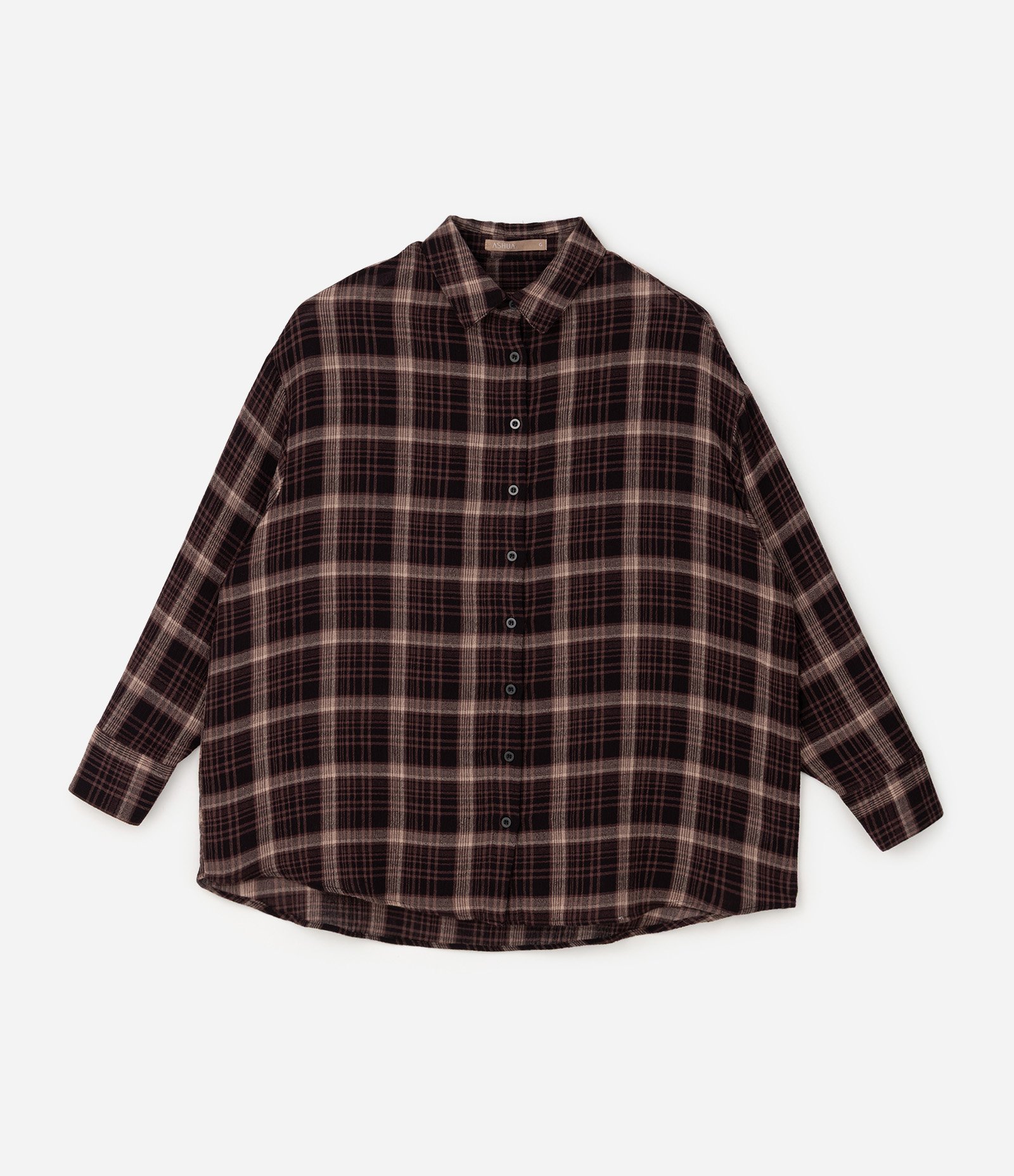 Camisa Oversized com Estampa Xadrez Curve & Plus Size Vinho 7