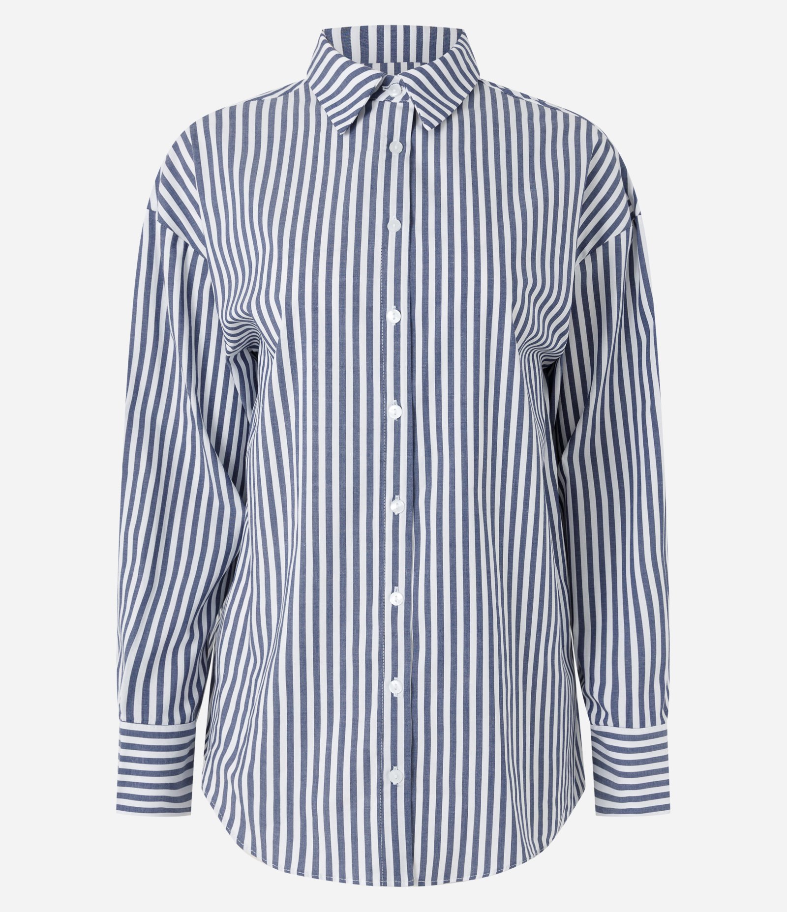 Camisa Over em Tricoline Listrada Azul 5