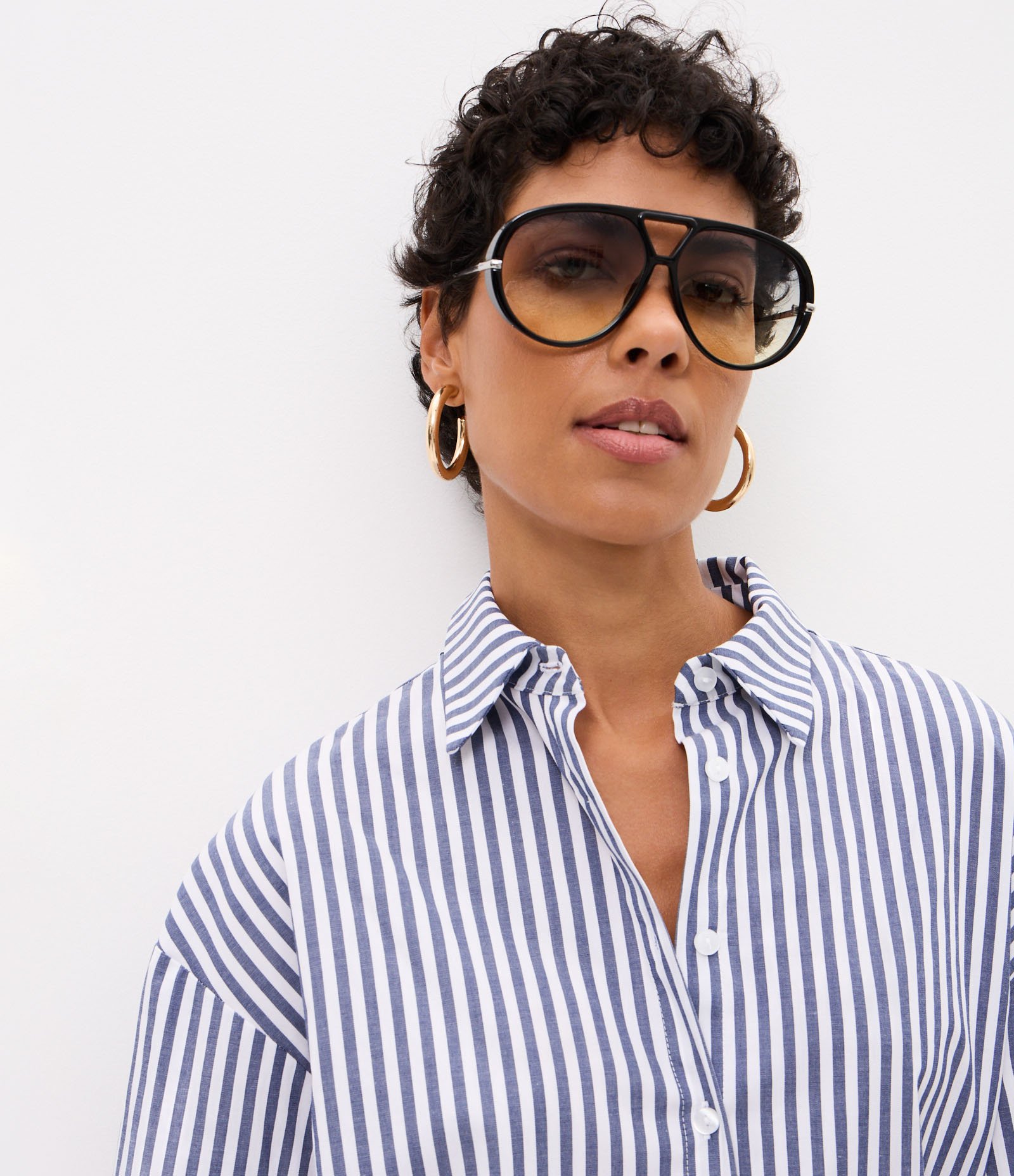 Camisa Over em Tricoline Listrada Azul 3