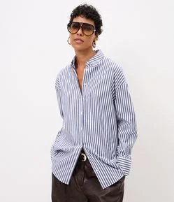 Camisa Over em Tricoline Listrada
