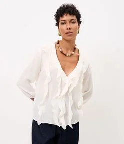 Blusa Bata em Viscose com Babados