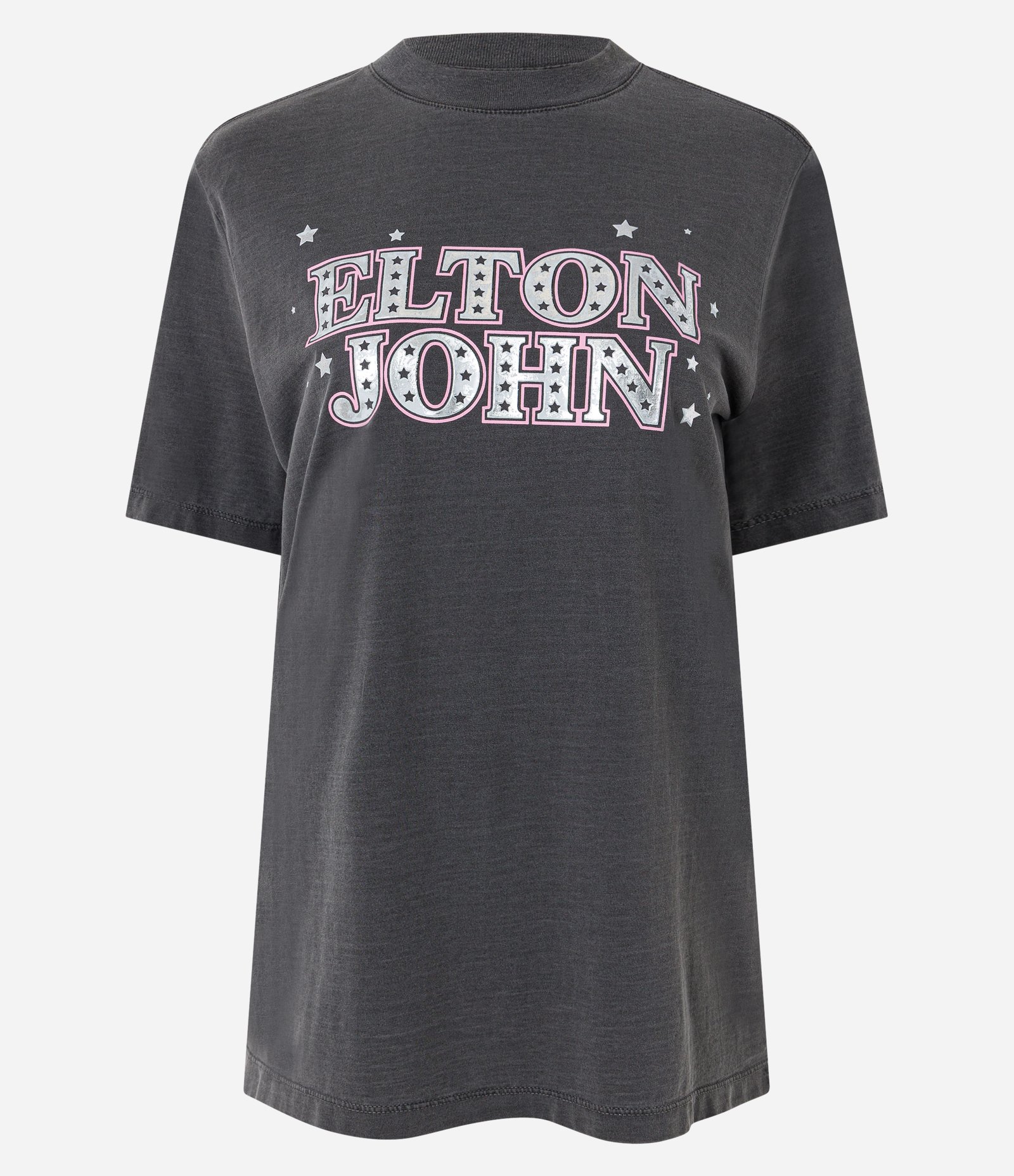 Camiseta Regular Estonada em Algodão Elton John Preto 5