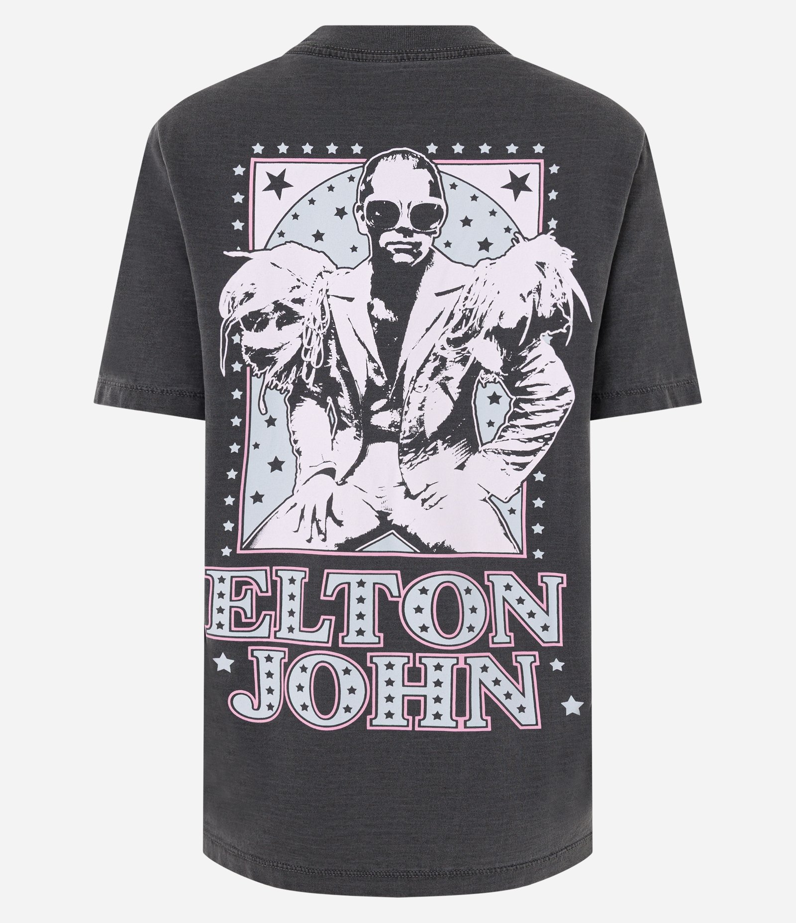 Camiseta Regular Estonada em Algodão Elton John Preto 6
