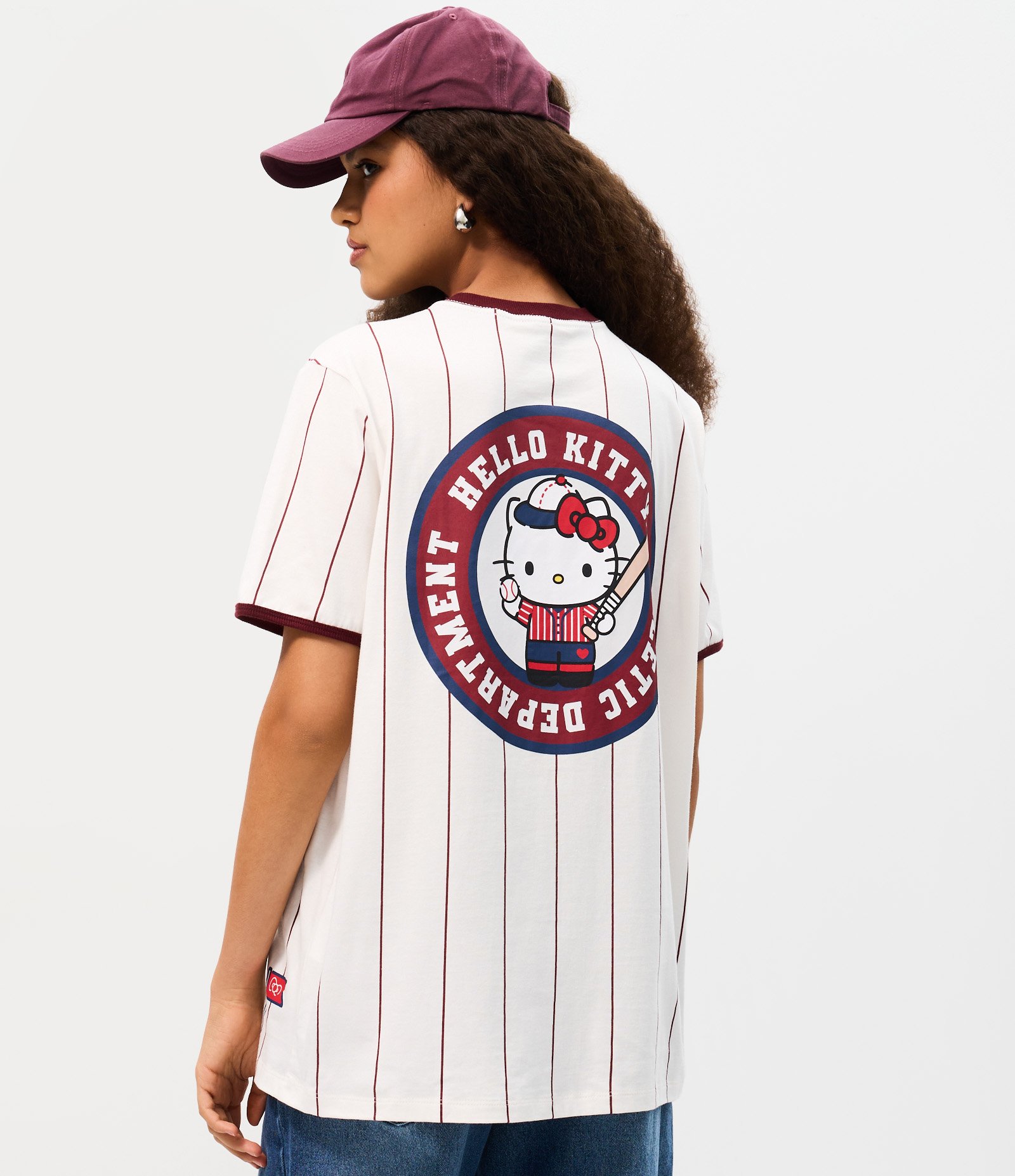 Camiseta em Algodão com Estampa Hello Kitty Baseball com Listras Branco 4