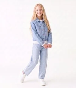 Jaqueta Jeans Infantil com Strass -Tam 5 a 16 Anos