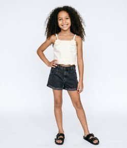 Blusa Infantil em Algodão com Aplicações Florais e Lastex Tam 5 a 16 Anos