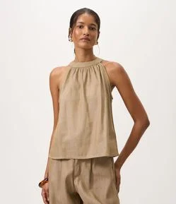 Blusa Halter em Jeans com Amarração nas Costas