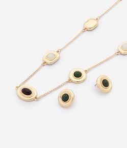 Conjunto com Colar Longo e Brincos com Aplicações em Resina