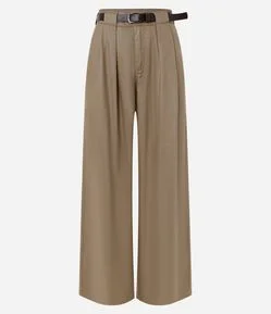 Calça Wide em Sarja Alfaiatada com Cinto