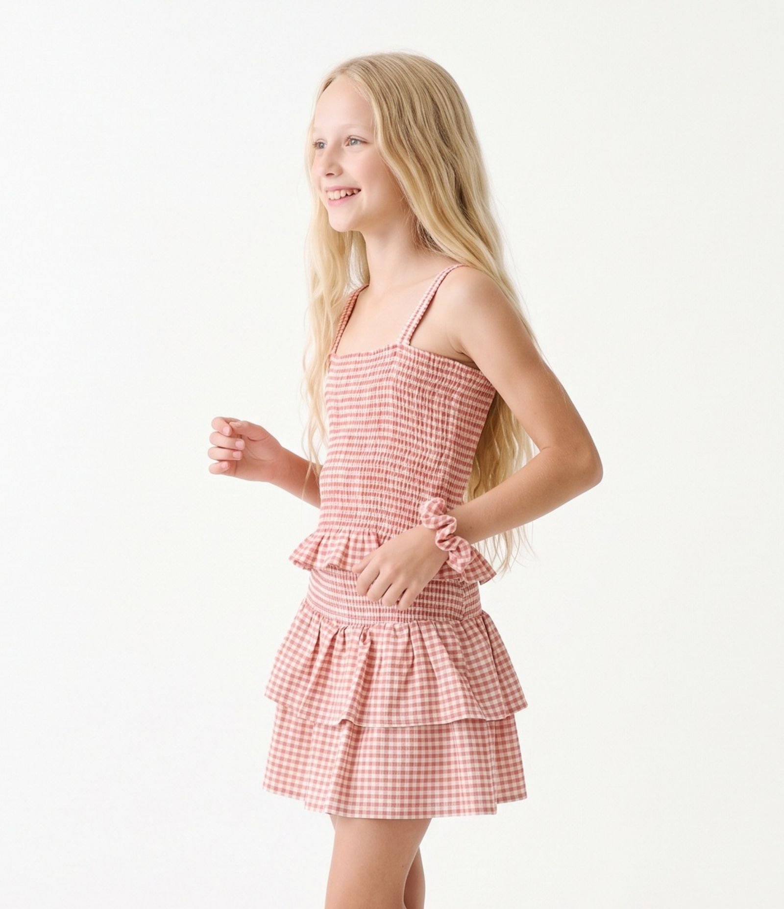 Blusa Infantil Xadrez com Franzido - Tam 5 a 16 Anos Laranja 2