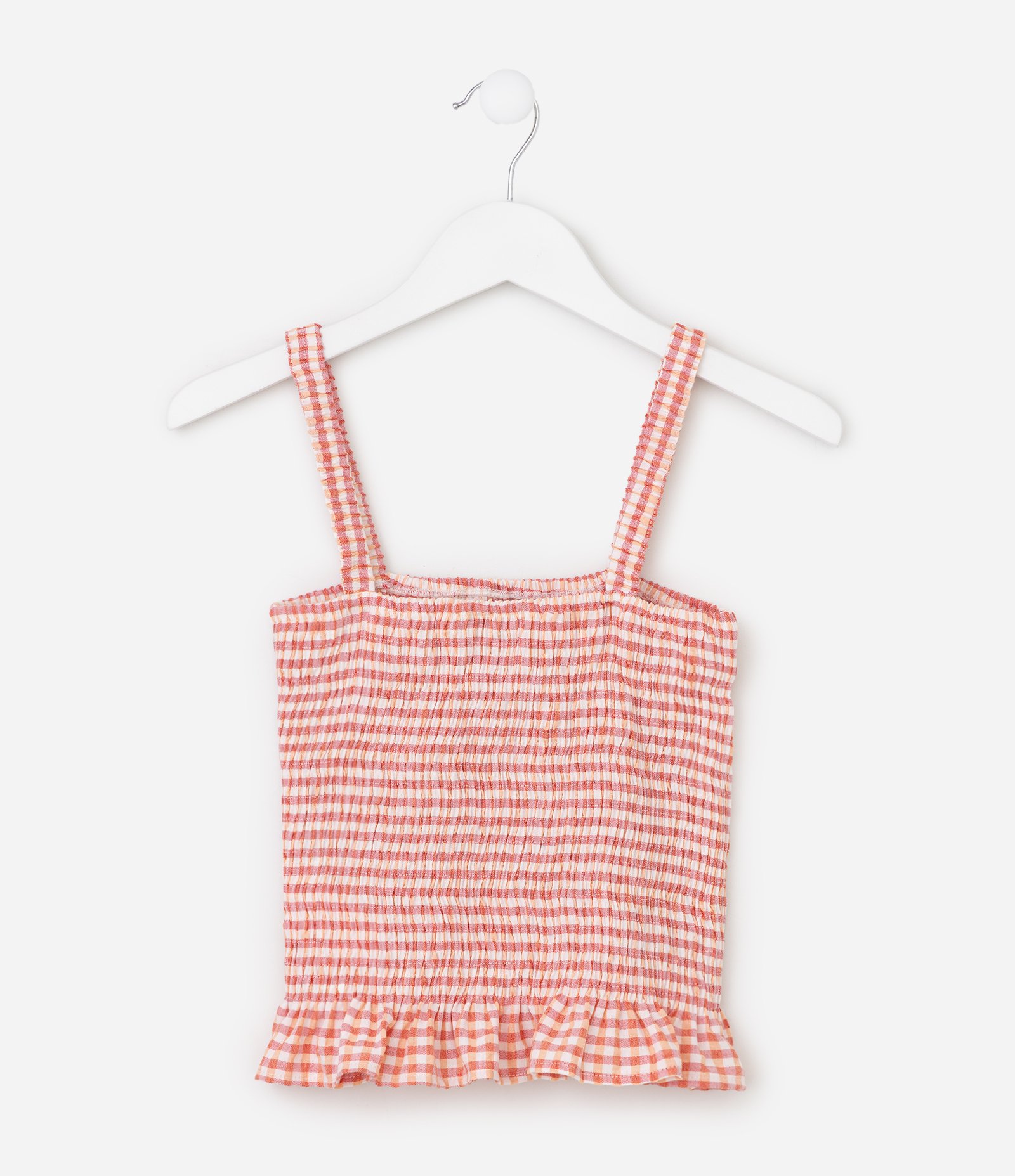 Blusa Infantil Em Algodão Vichy com Lastex - Tam 5 a 16 Anos Laranja 2