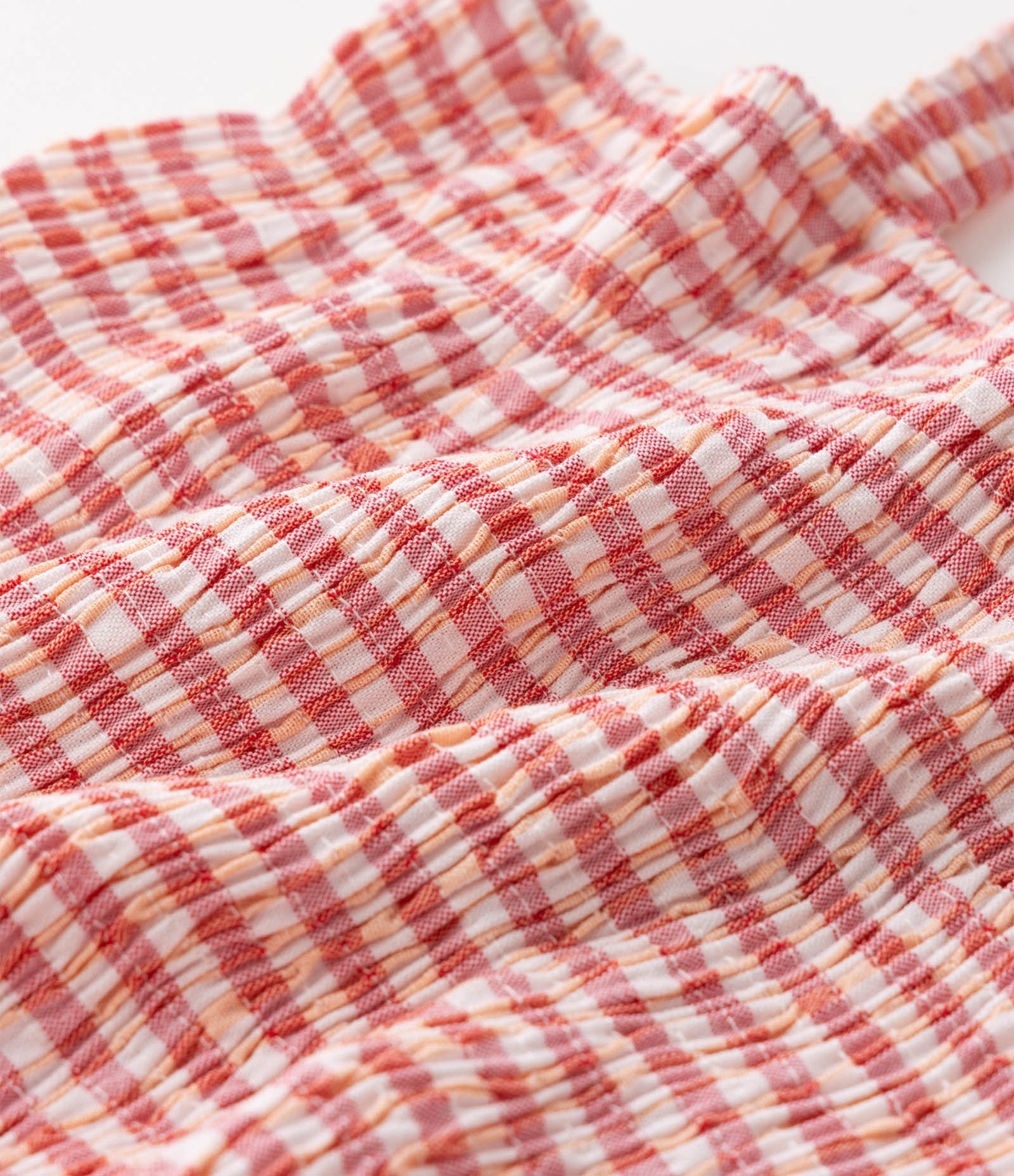 Blusa Infantil Em Algodão Vichy com Lastex - Tam 5 a 16 Anos Laranja 3