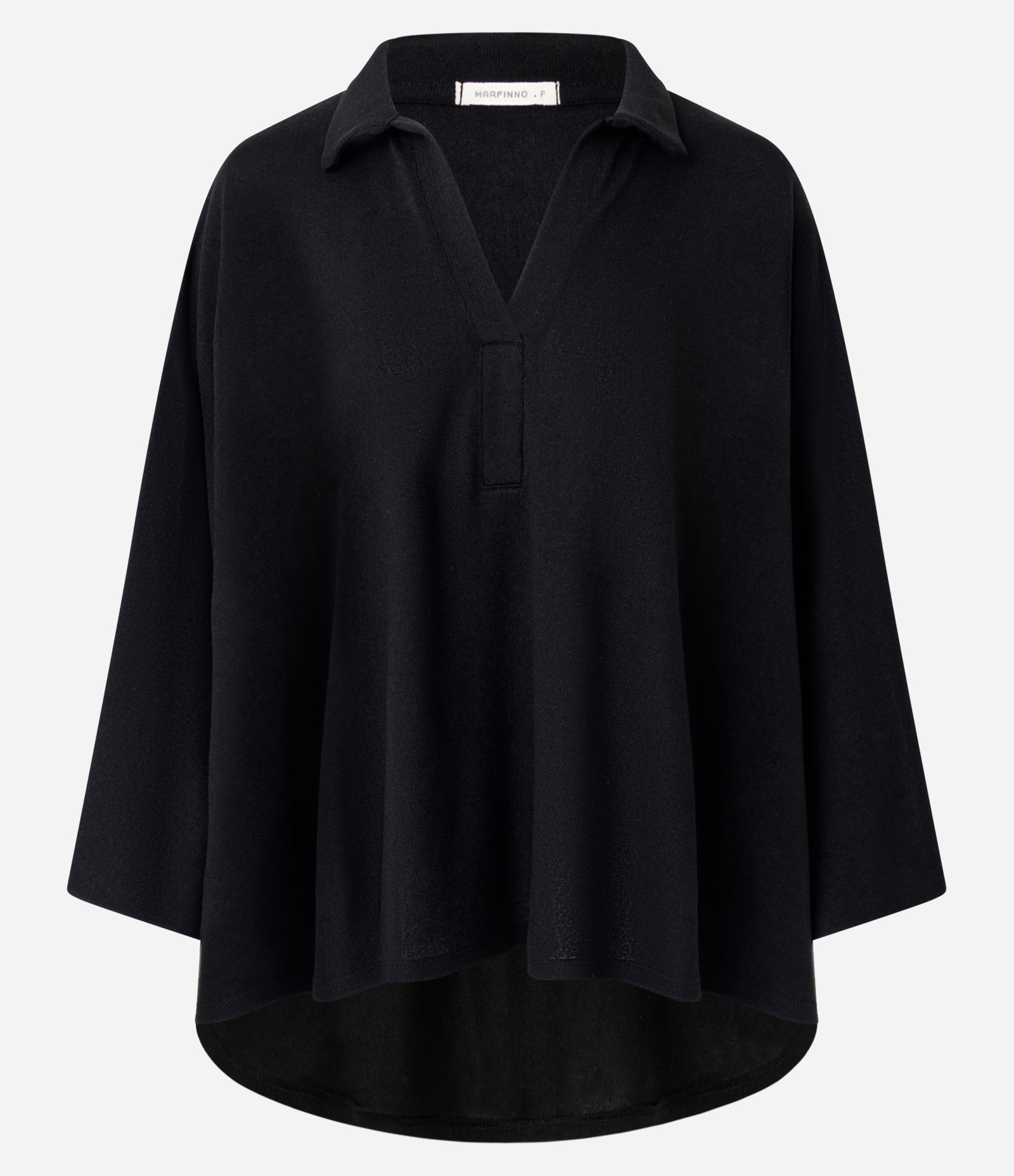 Blusa em Tricô com Gola Polo e Mangas Amplas Preto 5