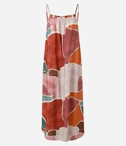 Vestido Midi em Viscose com Alças Finas e Estampa Geométrica